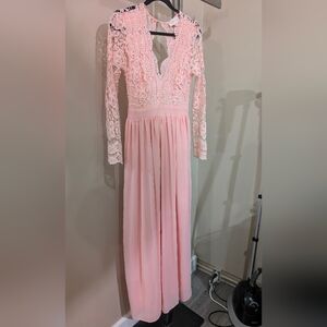 Pink Lace and Chiffon Maxi Dress